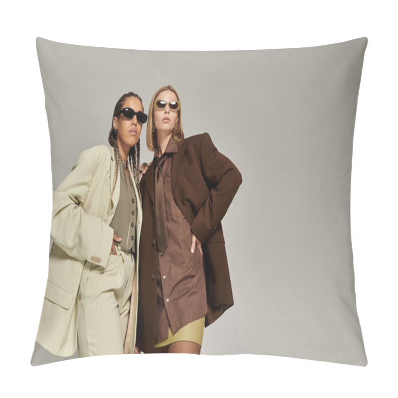 Personality  Two Fashionable Women Showcase Trendy Autumn Outfits, Radiating Warmth And Confidence. Pillow Covers