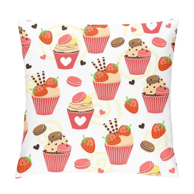 Personality  Candy Seamless Pattern With Cupcakes, Macaroons, Strawberry, Wafer Rolls And Sweet Hearts.  Pillow Covers