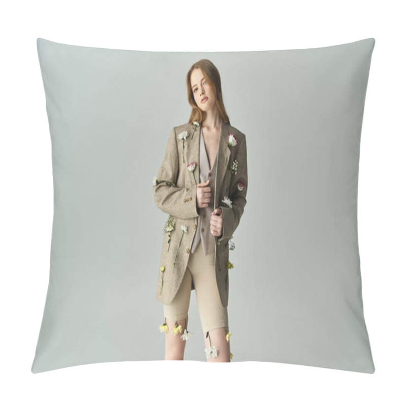 Personality  A Young Woman Adorned With Fresh Flowers Exudes Grace And Beauty. Pillow Covers