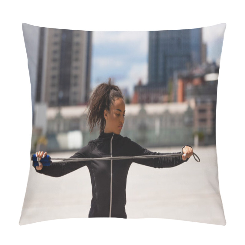 Personality  African American Sportswoman Holding Jump Rope Outdoors  Pillow Covers