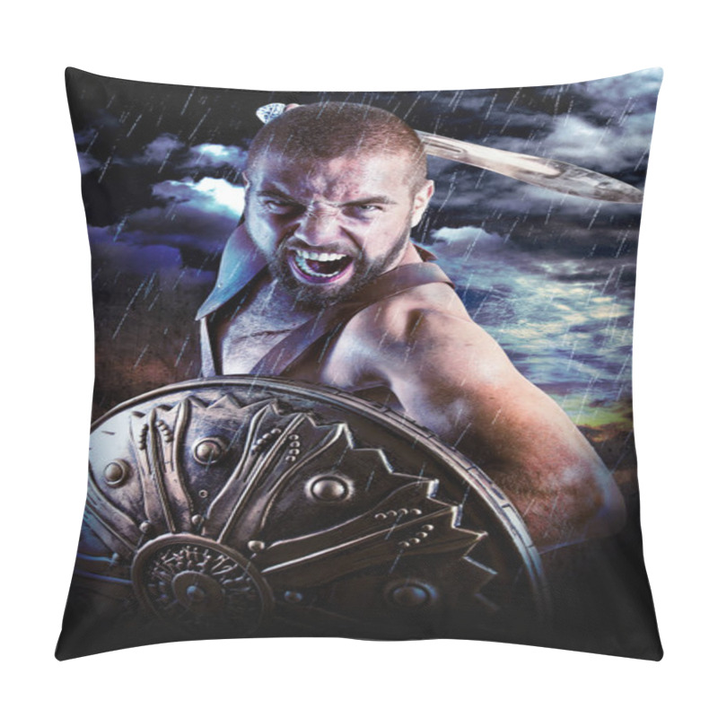 Personality  Strong Gladiator Isolated In Dark Background Pillow Covers