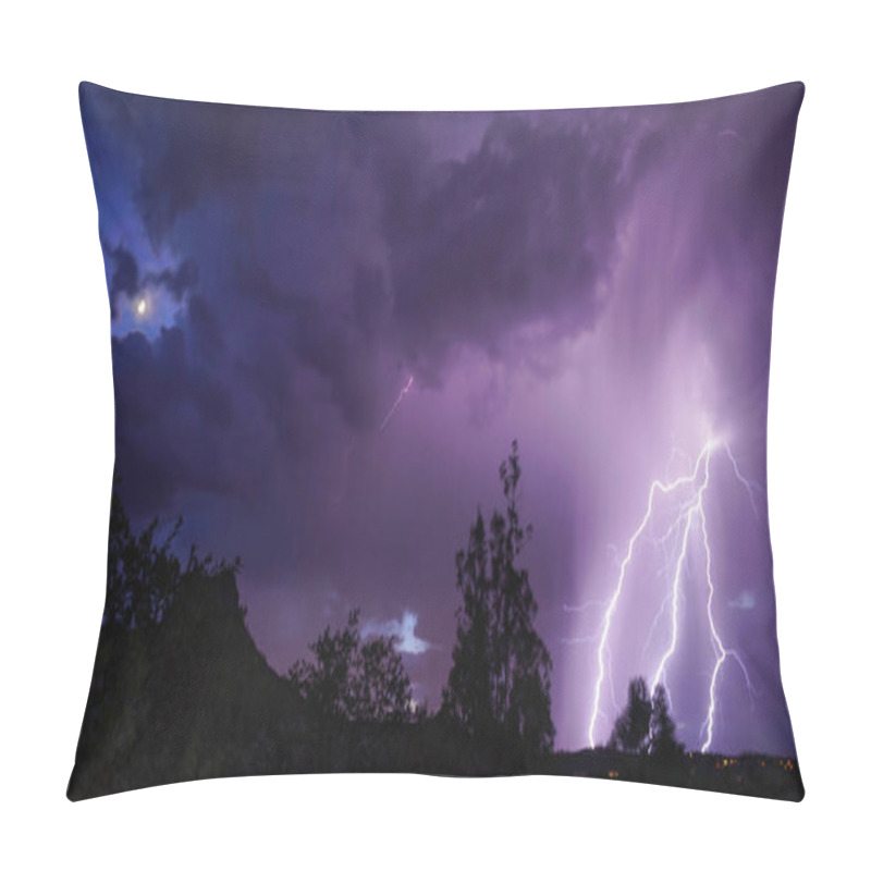 Personality  The Moon Is Still Visible As A Lightning Storm Moves In. Pillow Covers