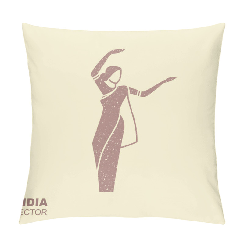 Personality  Dancing Indian Woman In Traditional Clothing. Flat Icon Pillow Covers