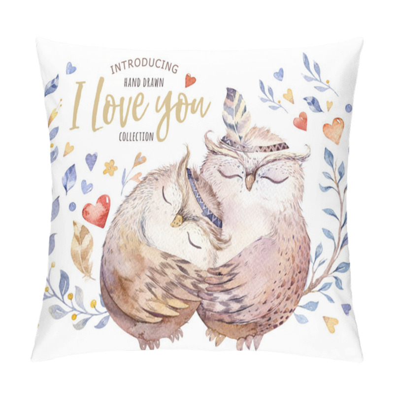 Personality  Owl Couple Hugging Isolated On White Background Pillow Covers