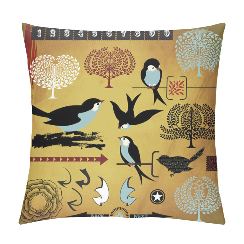 Personality  Birds, Trees And Design Elements Pillow Covers