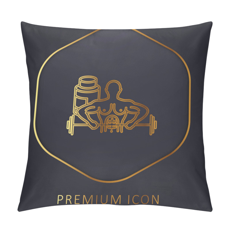 Personality  Bodybuilder Carrying Dumbbell Golden Line Premium Logo Or Icon Pillow Covers