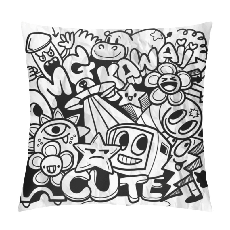 Personality  Doodles Featuring Cute Characters, Stars, Flowers, And Playful Designs, Expressing Fun And Whimsical Vibe. Perfect For Art Lovers And Enthusiasts Pillow Covers