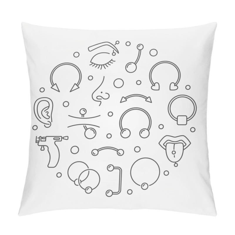 Personality  Piercing Round Concept Vector Illustration In Outline Style Pillow Covers