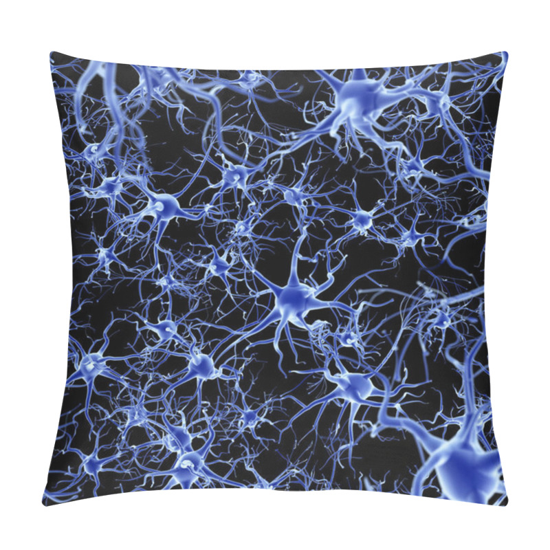 Personality  Blue Neurons On A Black Background. Pillow Covers