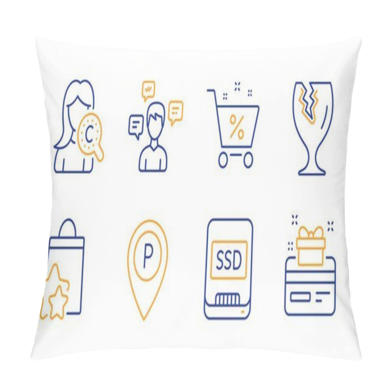 Personality  Conversation Messages, Ssd And Collagen Skin Icons Set. Parking, Loan Percent And Fragile Package Signs. Vector Pillow Covers