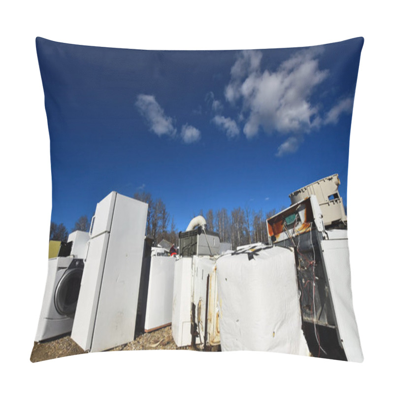 Personality  An Image Of Several Old And Used Appliances At A Recycling Facility.  Pillow Covers