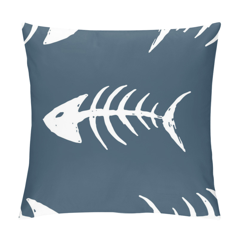 Personality  Fish Bones Seamless Pattern. Fish Skeleton Doodle, Hand Drawn Cartoon Vector Illustration Pillow Covers