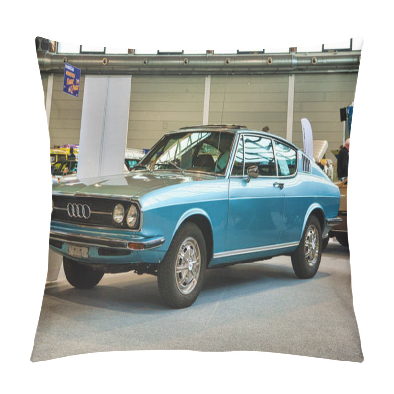 Personality  FRIEDRICHSHAFEN - MAY 2019: Blue AUDI 100 Coupe S C1 F104 1970 At Motorworld Classics Bodensee On May 11, 2019 In Friedrichshafen, Germany Pillow Covers