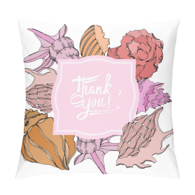 Personality  Vector Summer Beach Seashell Tropical Elements. Frame With Thank You Lettering. Pillow Covers