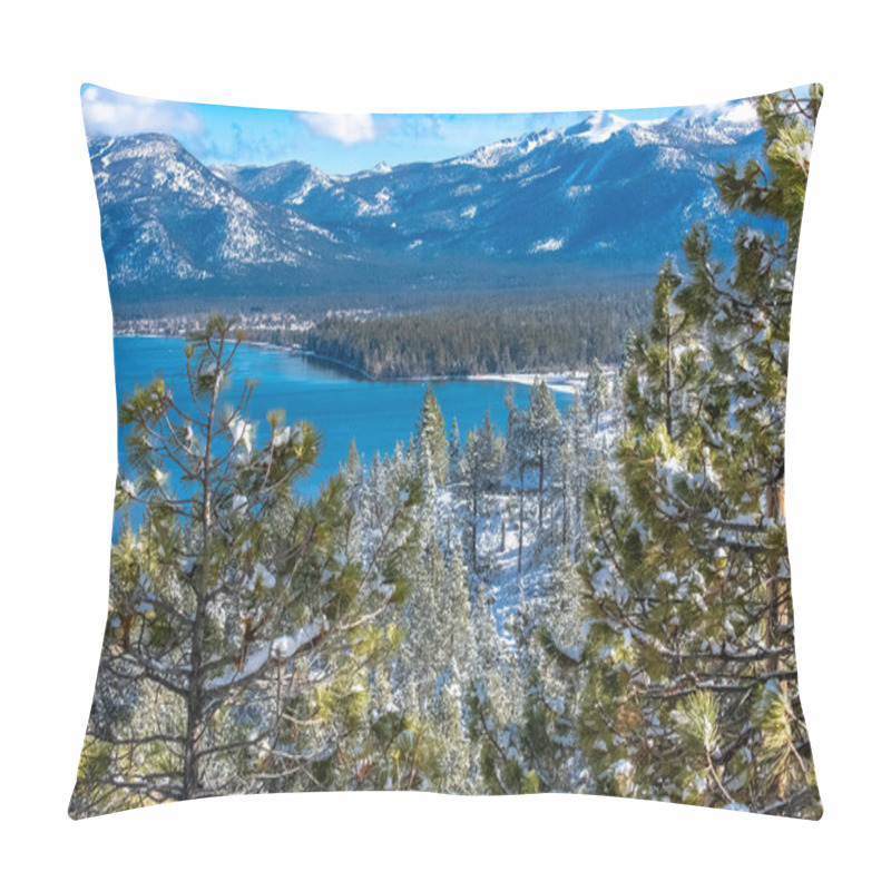 Personality  The Lake Tahoe, Panorama Of A Mountain Lake In Winter, Sunny Day Pillow Covers