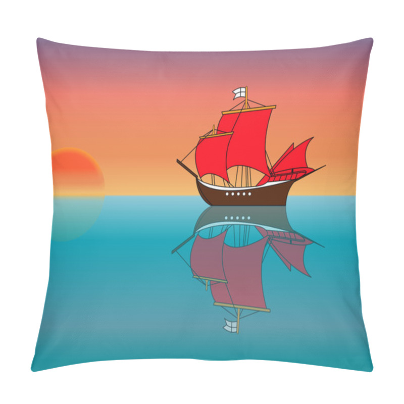 Personality  Ship In The Ocean At Sunset. Pillow Covers