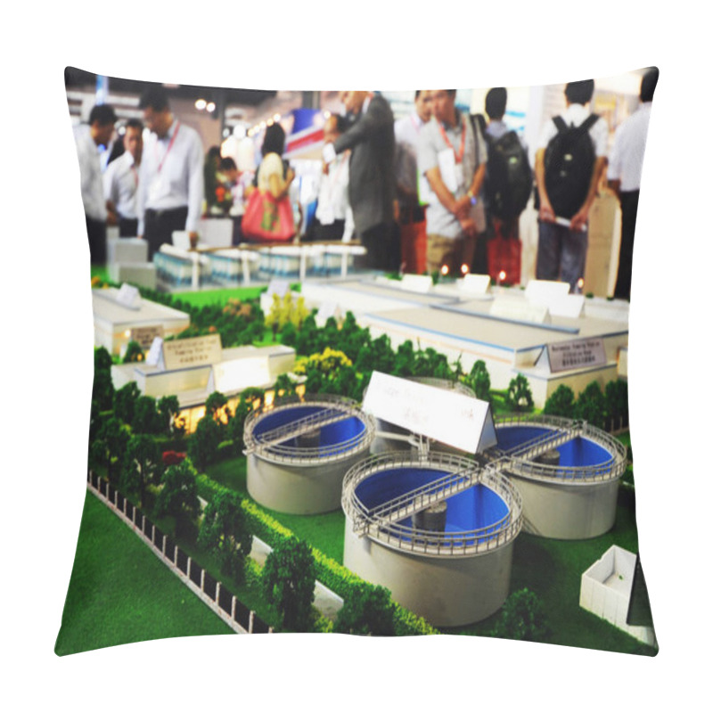 Personality  Visitors Look At Models Of A Wastewater Treatment Plant During The Fifth Shanghai International Water Exhibition, Also Known As Aquatech China 2012, In Shanghai, China, 6 June 2012 Pillow Covers