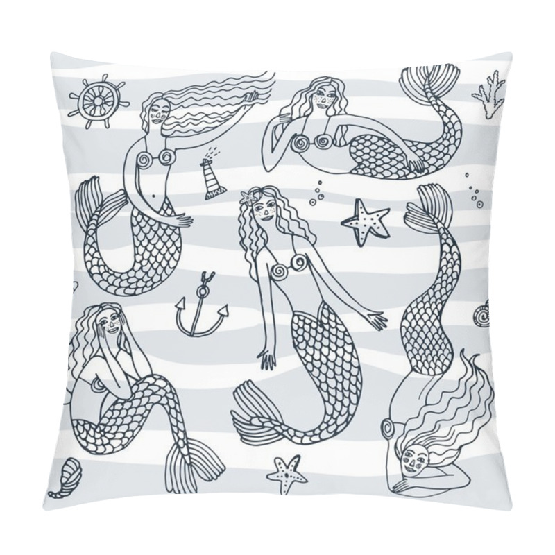 Personality  Hand Drawn Mermaids Pillow Covers