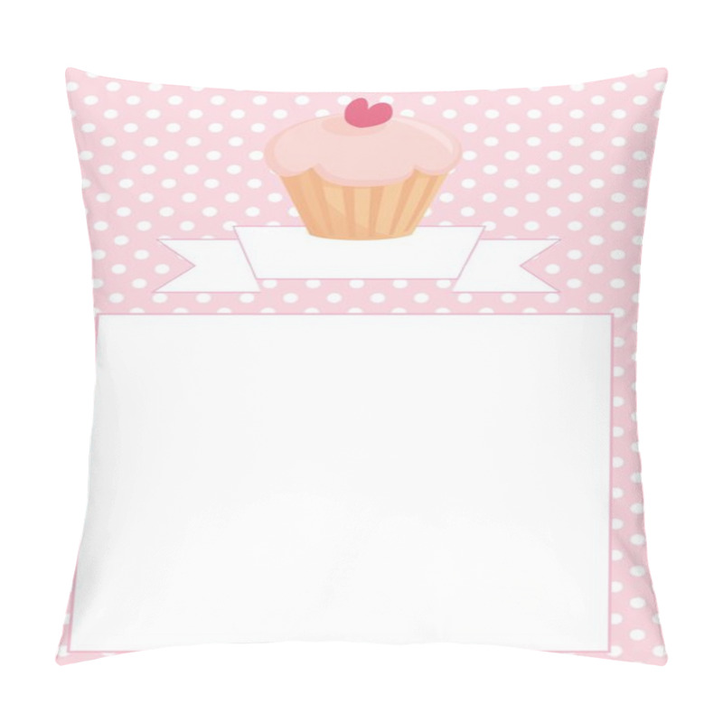 Personality  Vector Restaurant Menu, Wedding Card, List Or Baby Shower Invitation With Sweet Retro Cupcake On Pink And White Vintage Polka Dots Texture Background Pillow Covers