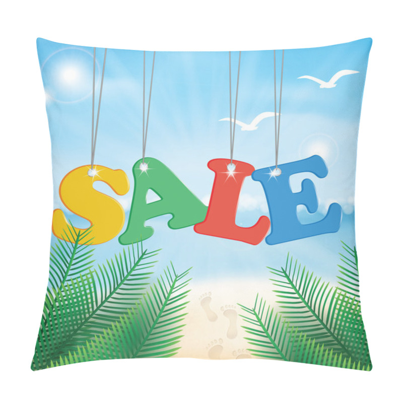 Personality  Vector Abstract Summer Sale Poster With Beach Background Pillow Covers