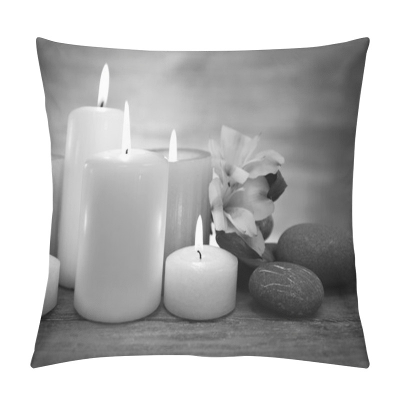 Personality  Composition With Candles And Spa Stones Pillow Covers