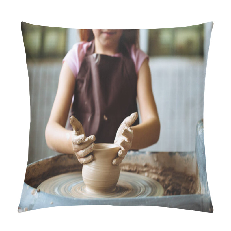 Personality  Hands Of Young Potter, Close Up Hands Made Cup On Pottery Wheel Pillow Covers