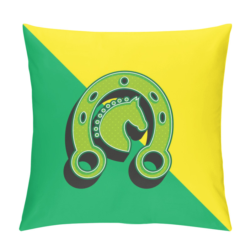 Personality  Black Head Horse In A Horseshoe Green And Yellow Modern 3d Vector Icon Logo Pillow Covers