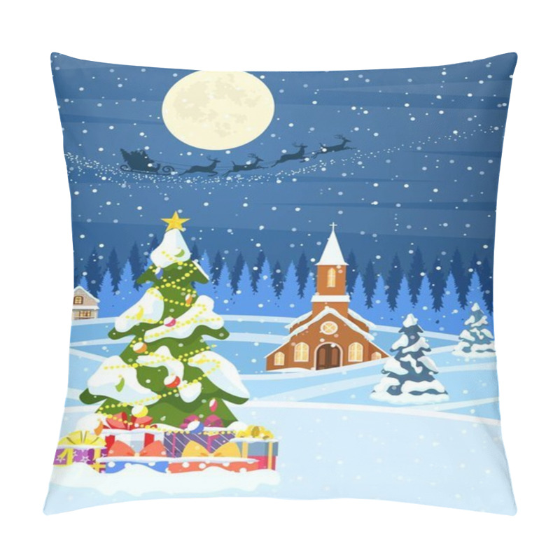 Personality  Christmas Landscape Background With Snow And Tree Pillow Covers