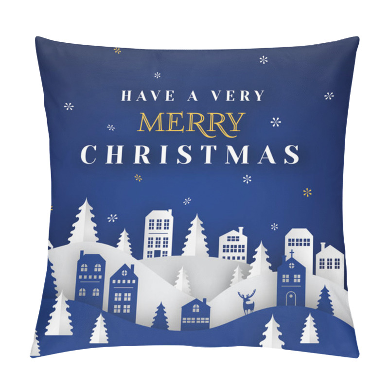 Personality  Merry Christmas Paper Cut Vector Illustration. Greeting Card With Christmas Tree And Paper Cut City. Pillow Covers