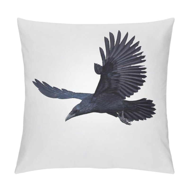 Personality  Black Bird Flying Over White Isolated Pillow Covers