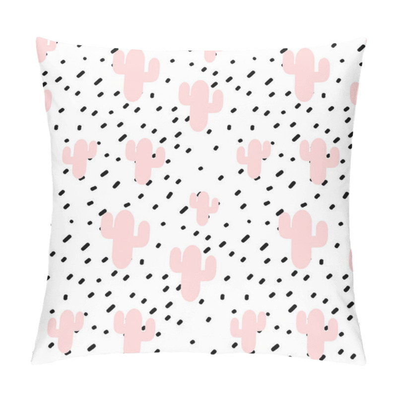 Personality  Hand Drawn Black Confetti On White Background Simple Abstract Seamless Vector Pattern Illustration With Pink Cactus Pillow Covers