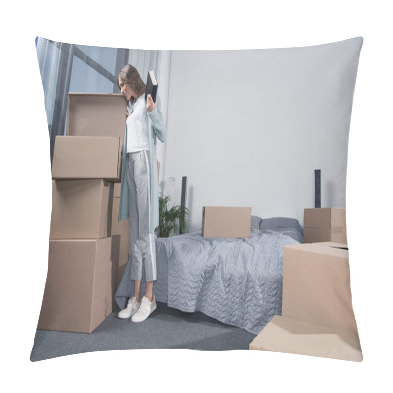 Personality  Woman Unpacking Cardboard Boxes Pillow Covers