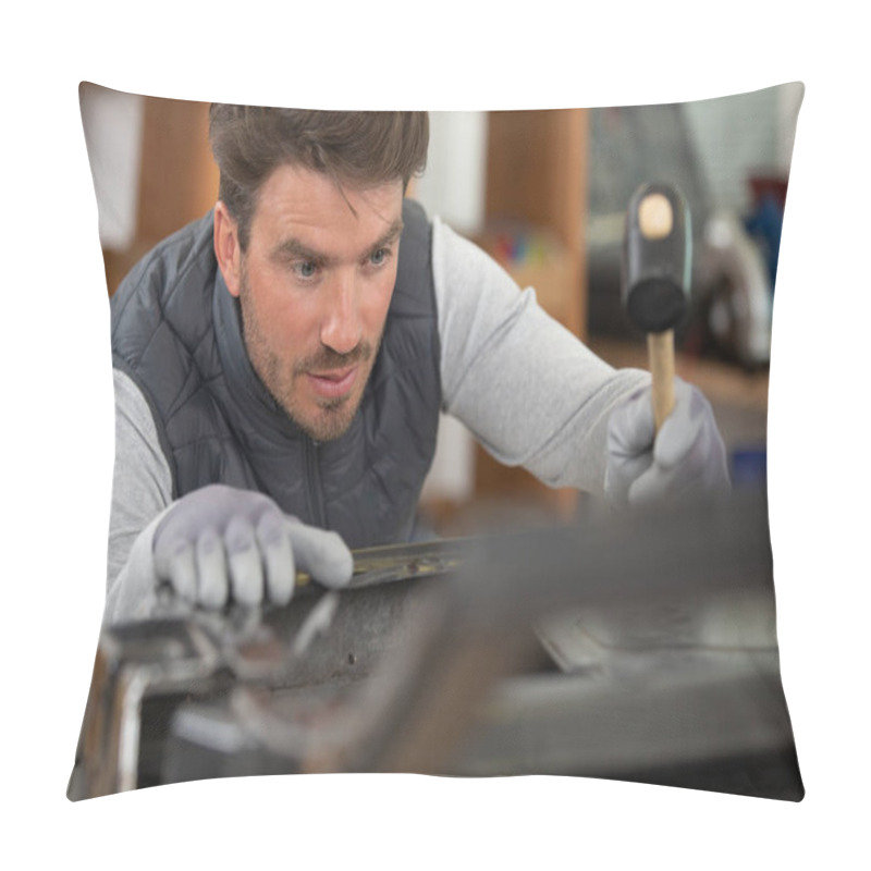 Personality  Male Panel Beater Using A Mallet Pillow Covers