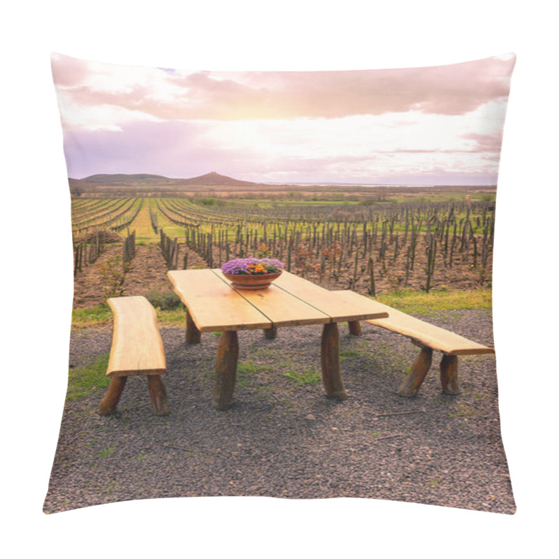 Personality  Vinery Vineyard On Saint George Hill Next To Lake Balaton With Wooden Table Spring . Pillow Covers