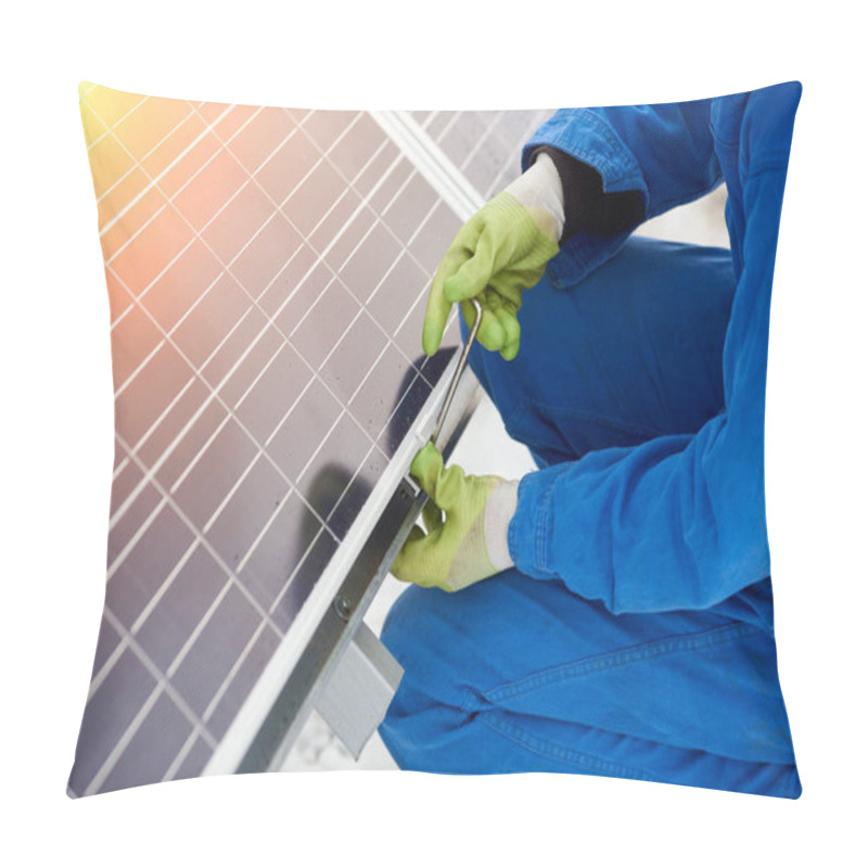 Personality  Worker Installing  Solar Batteries  Pillow Covers