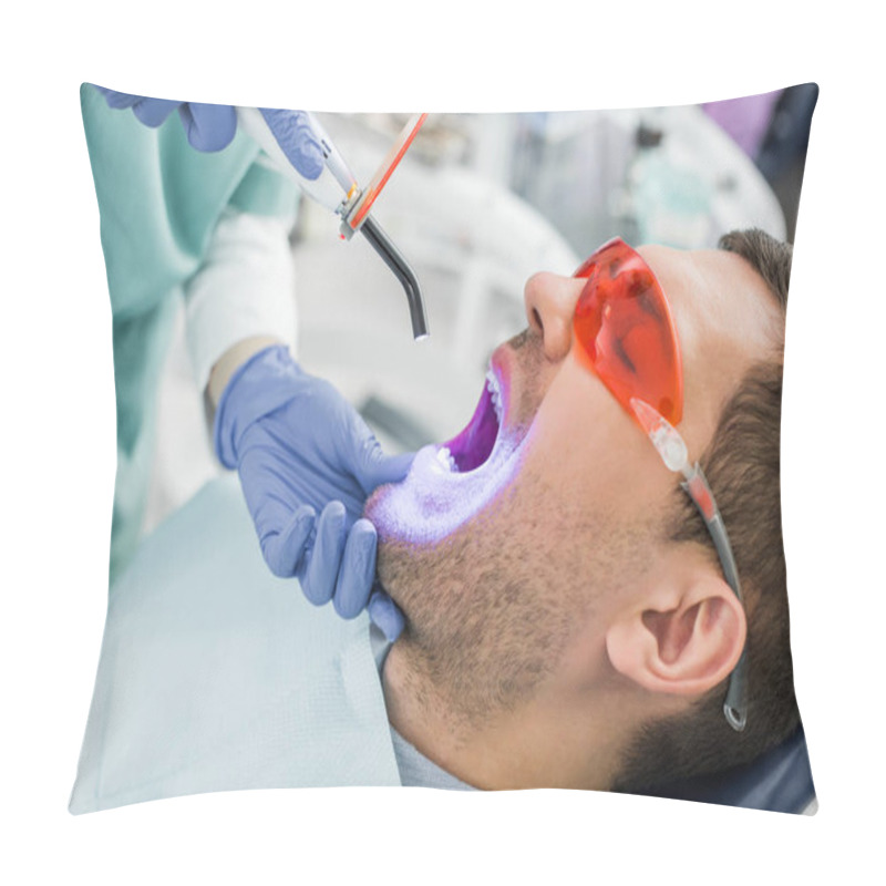 Personality  Cropped View Of Dentist Making Bleaching Procedure To Patient In Glasses Pillow Covers