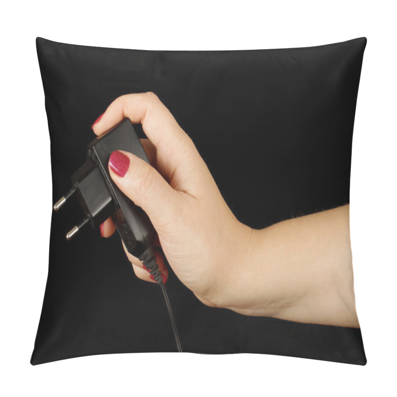 Personality  Female Hand With Mobile Phone Charger Isolated Pillow Covers