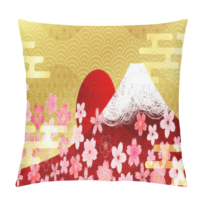 Personality  Mt. Fuji Cherry Blossom New Year's Card Background Pillow Covers