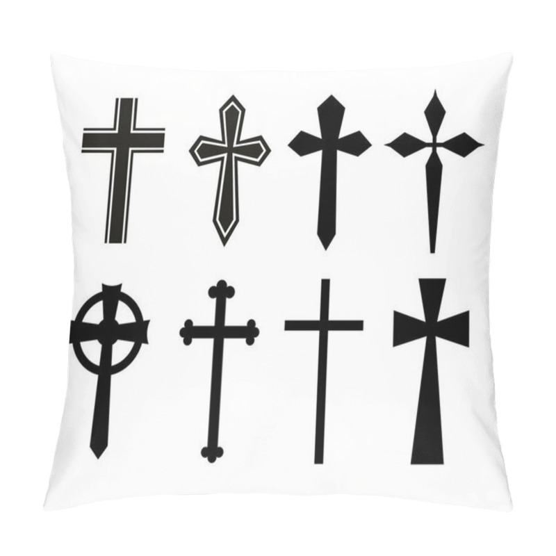 Personality  Christian Silhouette Cross Isolated On White Background. Collection Of Crosses Vector Stock Pillow Covers