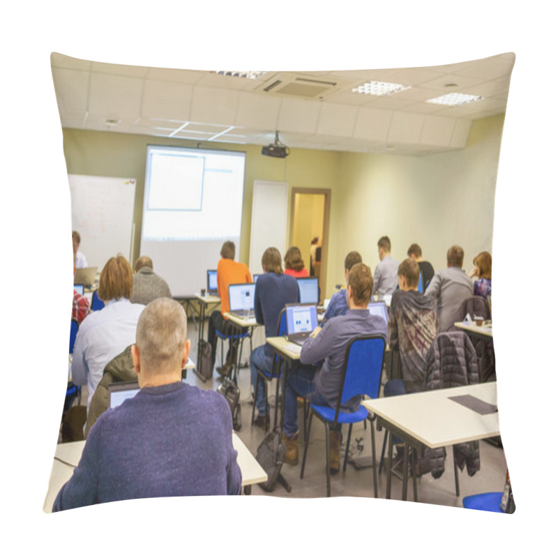 Personality  People Sitting Rear At The Computer Training Class Pillow Covers