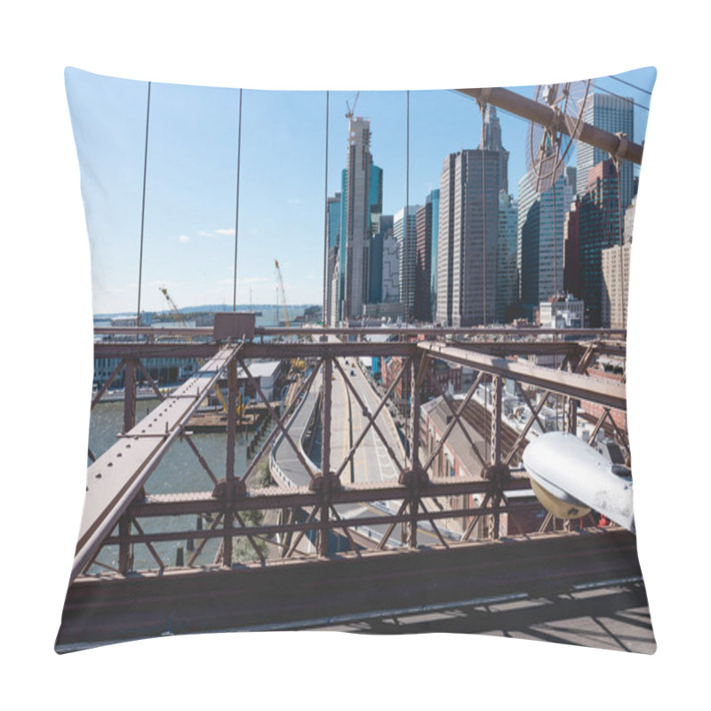 Personality  Urban Scene Of Manhattan From Brooklyn Bridge In New York, Usa Pillow Covers