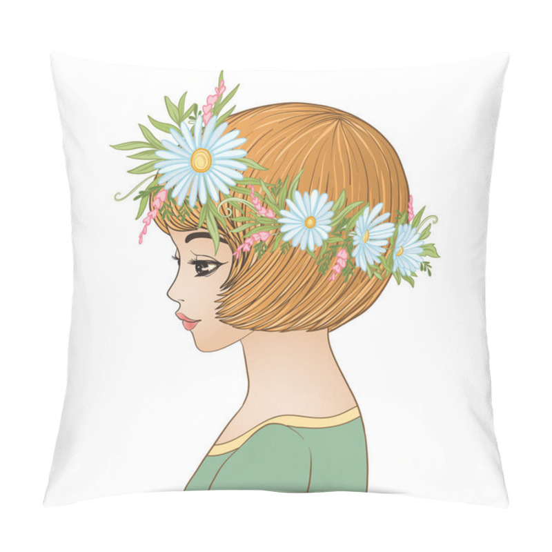 Personality  A Young Beautiful Girl With A Flower Wreath On His Head. Pillow Covers