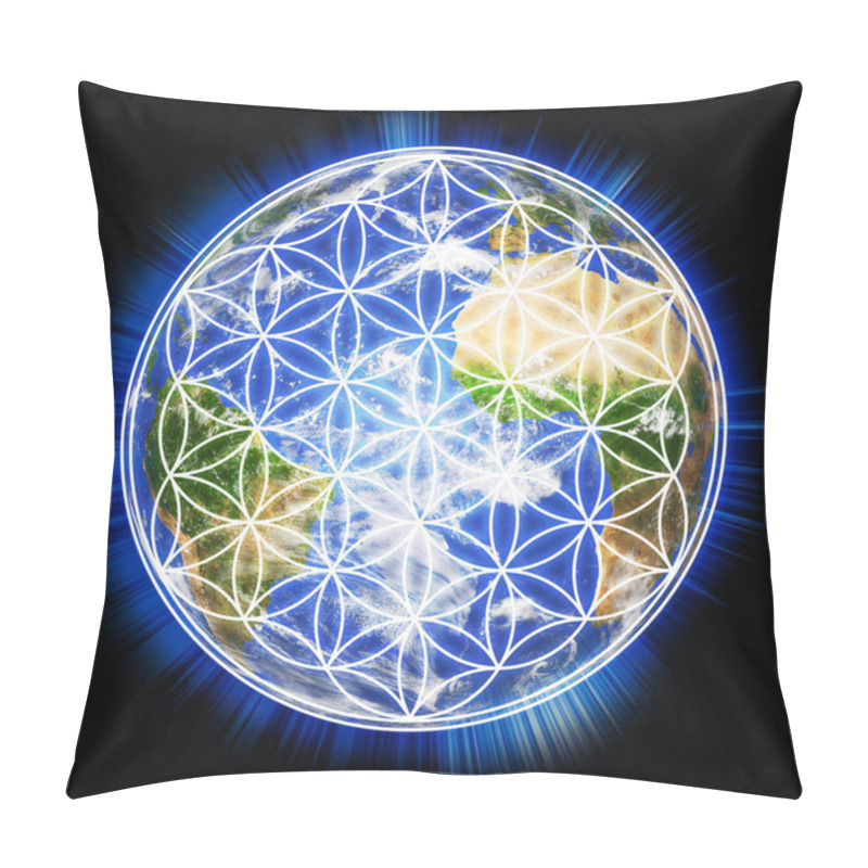 Personality  3d Earth Globe With Flower Of Life. Symbol 2 Pillow Covers