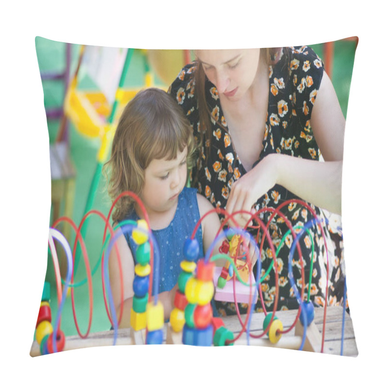 Personality  Little Girl And Mother Playing With Educational Toy Pillow Covers