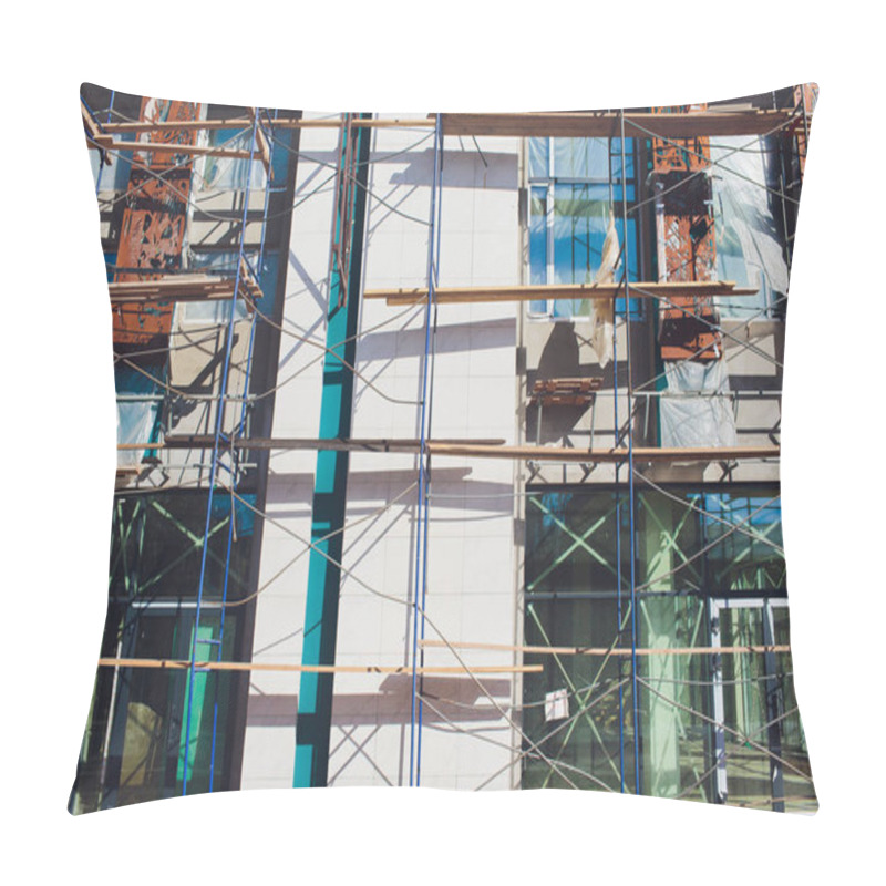 Personality  Outside Renovation Of A Modern House, Scaffolding Tower. Pillow Covers