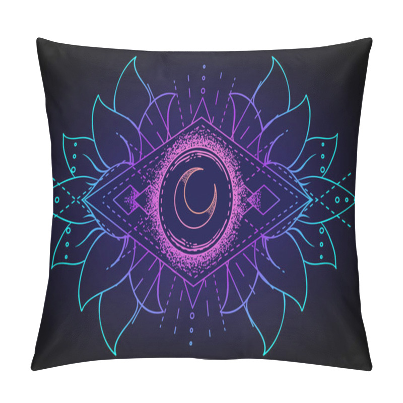 Personality  Sacred Geometry And Boo Symbol Set. Ayurveda Sign Of Harmony And Balance. Tattoo Design, Yoga Logo, T-shirt Textile. Colorful Gradient Over Black. Astrology, Esoteric, Religion. Pillow Covers