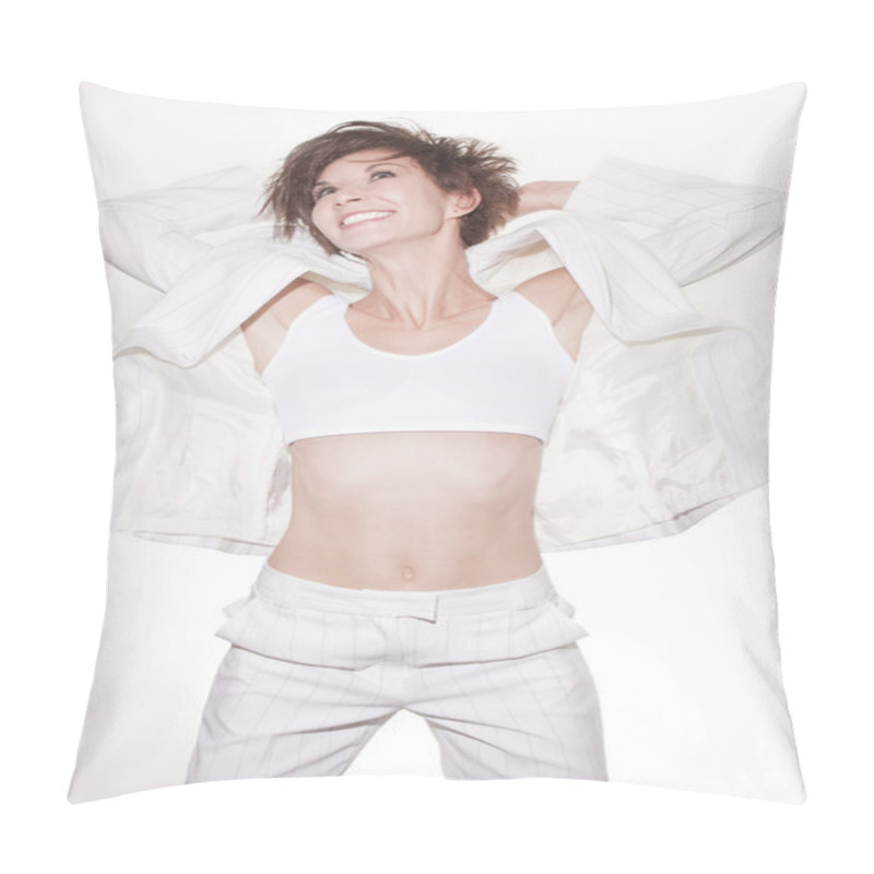 Personality  LIVELY WOMAN IN WHITE Pillow Covers