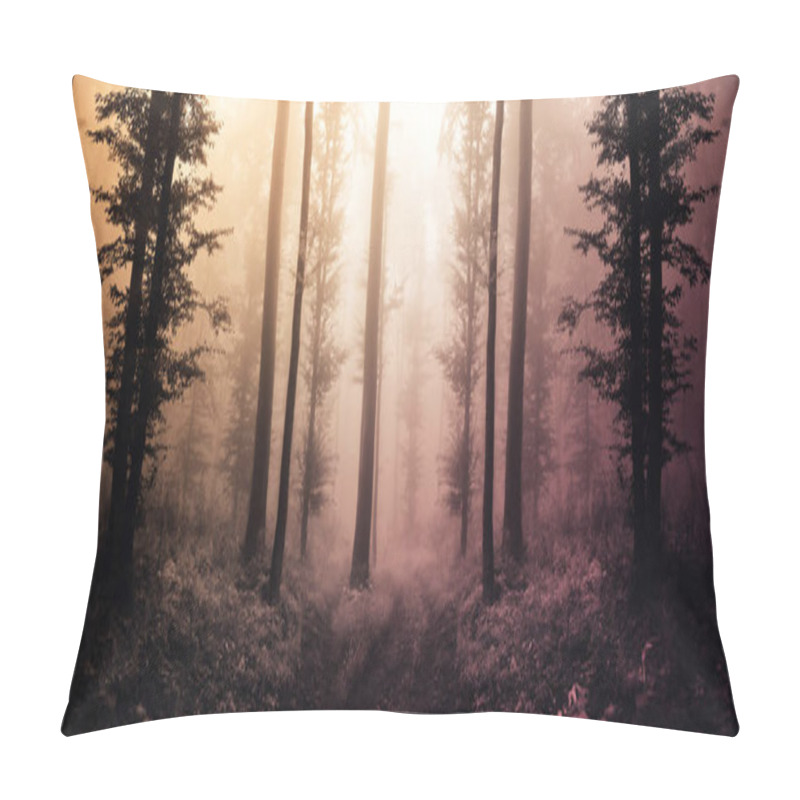 Personality  Tree Silhouettes In Magical Surreal Forest In Sunset Light Pillow Covers