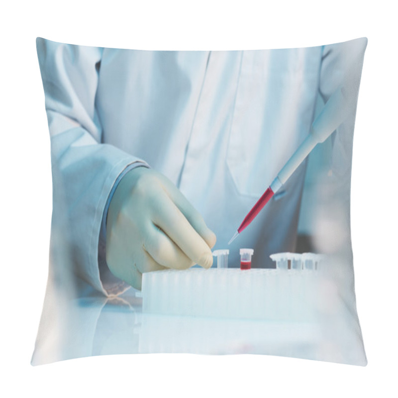 Personality  Close Up Of Scientist Using Pipette In Laboratory Pillow Covers