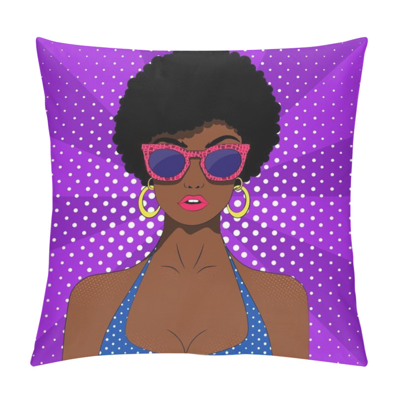 Personality  Girl In Pop Art Style With Glasses On A Purple Background. Pillow Covers